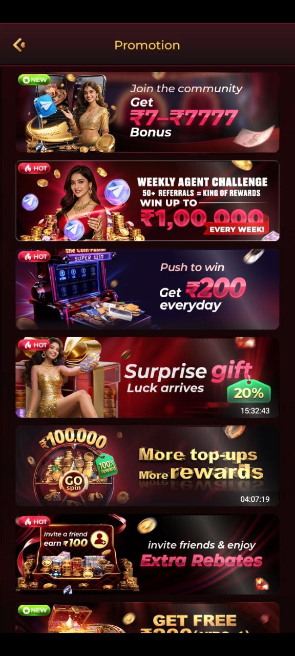 X89 Game promotion screen showing ₹7 to ₹7,777 joining bonus, ₹1,00,000 weekly agent challenge, ₹200 daily rewards, surprise gifts, top-up bonuses, and referral offers.